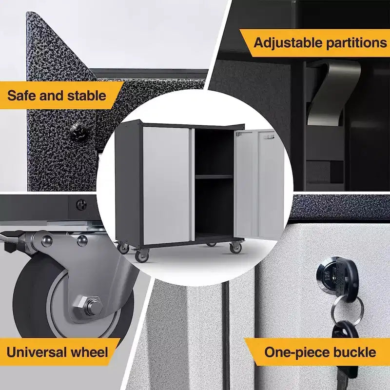 AOBABO Armoire de rangement à dossiers en acier verrouillable avec étagères réglables et roulettes pour l'organisation à la maison, à l'école, au bureau et dans le garage, Noir