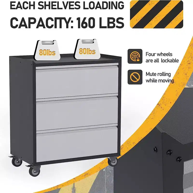 AOBABO Armoire de rangement à dossiers en acier verrouillable avec étagères réglables et roulettes pour l'organisation à la maison, à l'école, au bureau et dans le garage, Noir