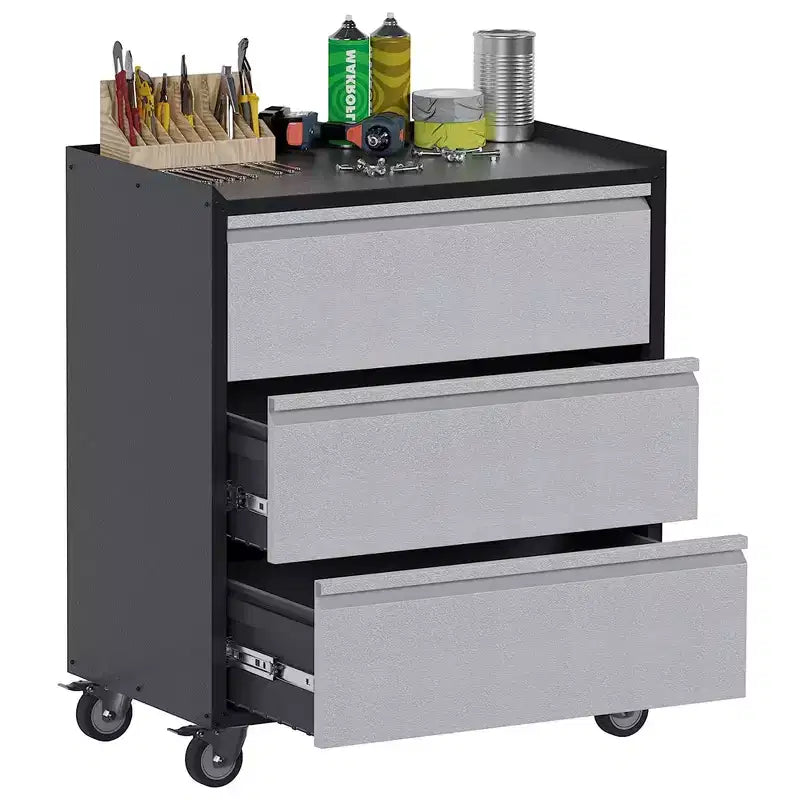 AOBABO Armoire de rangement à dossiers en acier verrouillable avec étagères réglables et roulettes pour l'organisation à la maison, à l'école, au bureau et dans le garage, Noir
