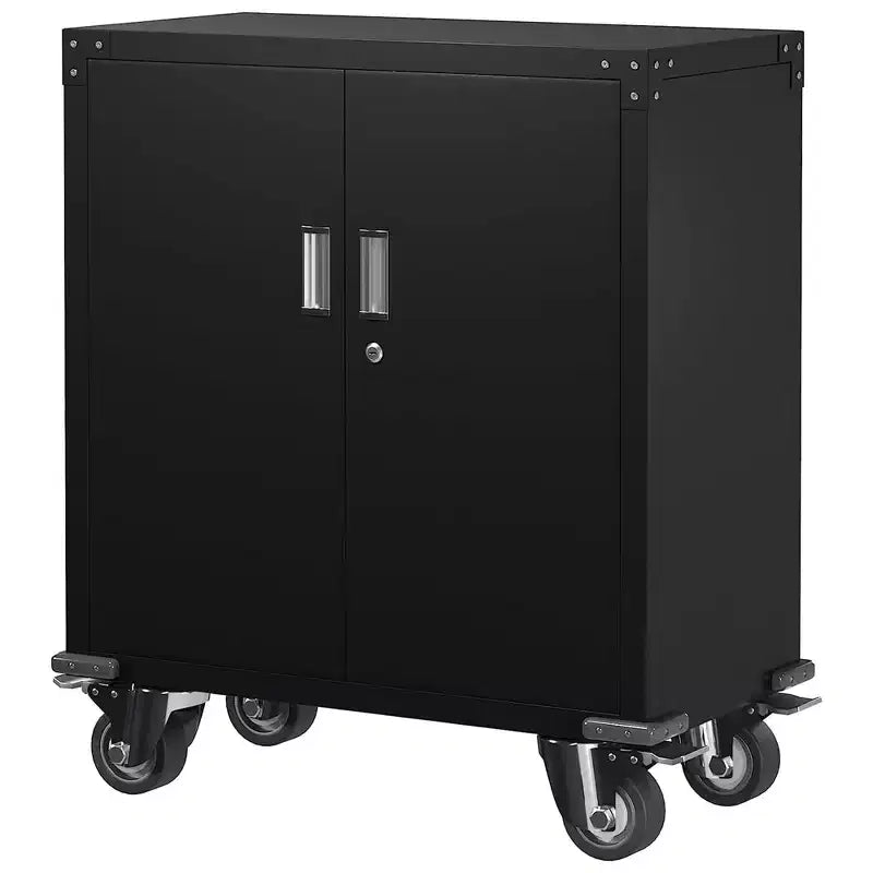 AOBABO Armoire de rangement à dossiers en acier verrouillable avec étagères réglables et roulettes pour l'organisation à la maison, à l'école, au bureau et dans le garage, Noir