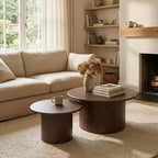Tables basses gigognes (lot de 2), tables basses rondes en MDF pour salon, appartement, espace détente, noyer