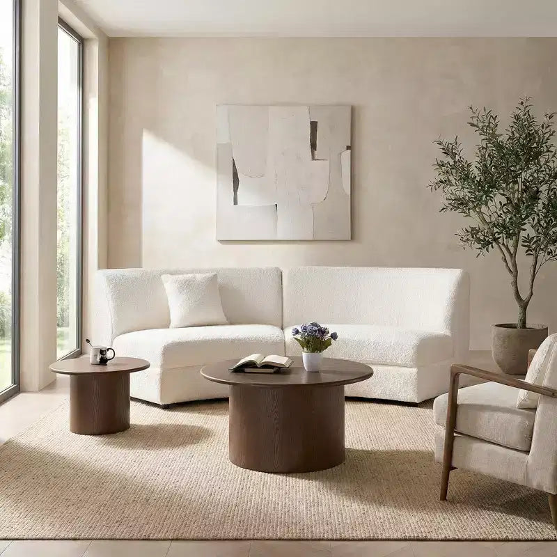 Tables basses gigognes (lot de 2), tables basses rondes en MDF pour salon, appartement, espace détente, noyer