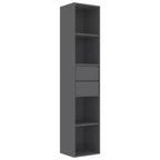 vidaXL Book Cabinet High Gloss Gray 14.2x11.8x67.3 Engineered Wood