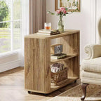 Table d'appoint étroite, table de bout à 3 niveaux avec étagères de rangement, table de chevet de style ferme pour chambre à coucher, salon, petits espaces, canapé, couleur naturelle