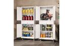 Armoire de rangement de garage en métal avec portes verrouillables et étagères flexibles, armoire à outils roulante avec tiroir pour garage, entrepôt, maison, blanc