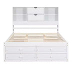 Lit plateforme de taille Queen avec étagère de rangement et 8 tiroirs, montage facile