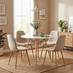 Ensemble Table et Chaises de Salle à Manger Rond pour 4, Table de Cuisine de 80 cm avec 4 Chaises Rembourrées, Ensemble Repas Pieds en Bois pour Petits Espaces, Appartement, Coin Repas