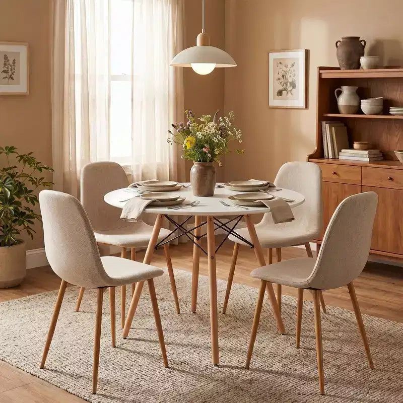 Ensemble Table et Chaises de Salle à Manger Rond pour 4, Table de Cuisine de 80 cm avec 4 Chaises Rembourrées, Ensemble Repas Pieds en Bois pour Petits Espaces, Appartement, Coin Repas