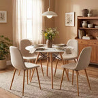 Ensemble Table et Chaises de Salle à Manger Rond pour 4, Table de Cuisine de 80 cm avec 4 Chaises Rembourrées, Ensemble Repas Pieds en Bois pour Petits Espaces, Appartement, Coin Repas