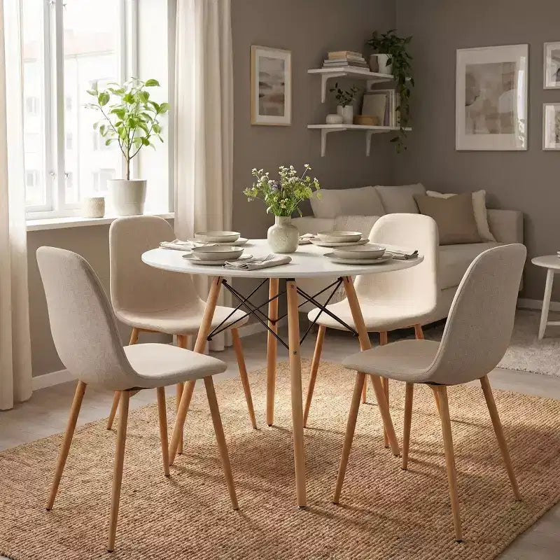 Ensemble Table et Chaises de Salle à Manger Rond pour 4, Table de Cuisine de 80 cm avec 4 Chaises Rembourrées, Ensemble Repas Pieds en Bois pour Petits Espaces, Appartement, Coin Repas