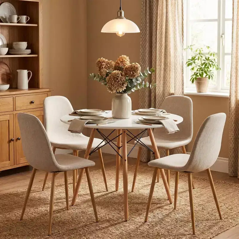 Ensemble Table et Chaises de Salle à Manger Rond pour 4, Table de Cuisine de 80 cm avec 4 Chaises Rembourrées, Ensemble Repas Pieds en Bois pour Petits Espaces, Appartement, Coin Repas