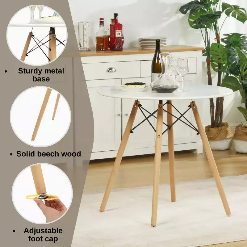Ensemble Table et Chaises de Salle à Manger Rond pour 4, Table de Cuisine de 80 cm avec 4 Chaises Rembourrées, Ensemble Repas Pieds en Bois pour Petits Espaces, Appartement, Coin Repas
