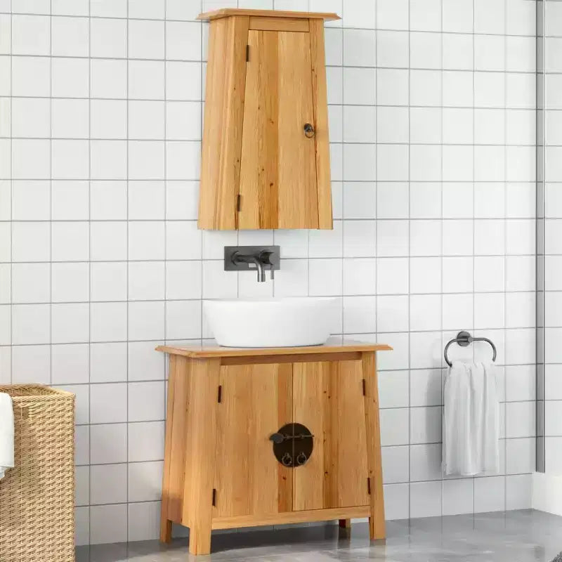 Ensemble de meubles de salle de bain en bois de pin massif moyen