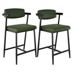 Lot de 2 tabourets de bar à hauteur de comptoir avec accoudoirs, tabouret de bar rembourré avec dossier, siège large et doux, lot de tabourets de bar en métal pour îlot de cuisine, montage facile