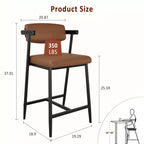 Lot de 2 tabourets de bar à hauteur de comptoir avec accoudoirs, tabouret de bar rembourré avec dossier, siège large et doux, lot de tabourets de bar en métal pour îlot de cuisine, montage facile