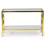 Table basse Olympia verre fer et chrome : base miroir, design latéral circulaire, assemblage sans outils