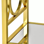 Table basse Olympia verre fer et chrome : base miroir, design latéral circulaire, assemblage sans outils