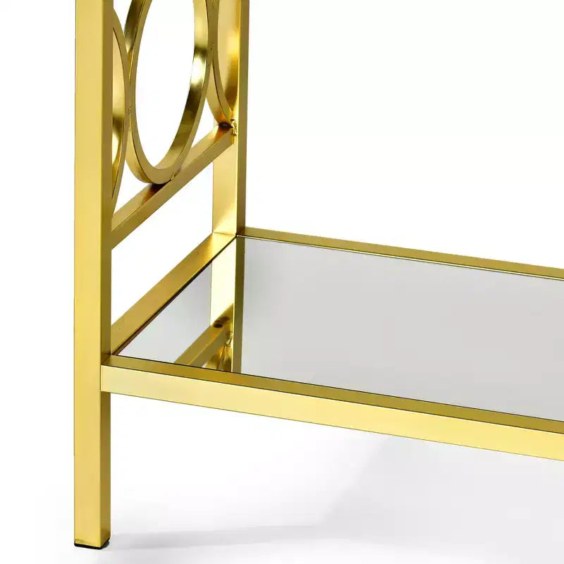 Table basse Olympia verre fer et chrome : base miroir, design latéral circulaire, assemblage sans outils