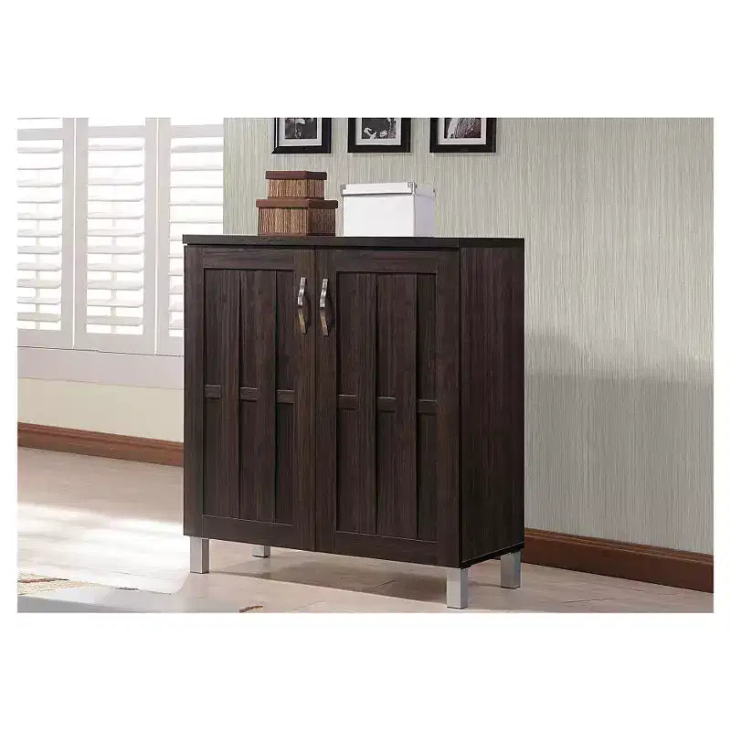 Bahut de rangement moderne et contemporain Excel – Brun foncé : Étagères fixes, bois composite, meubles de cuisine